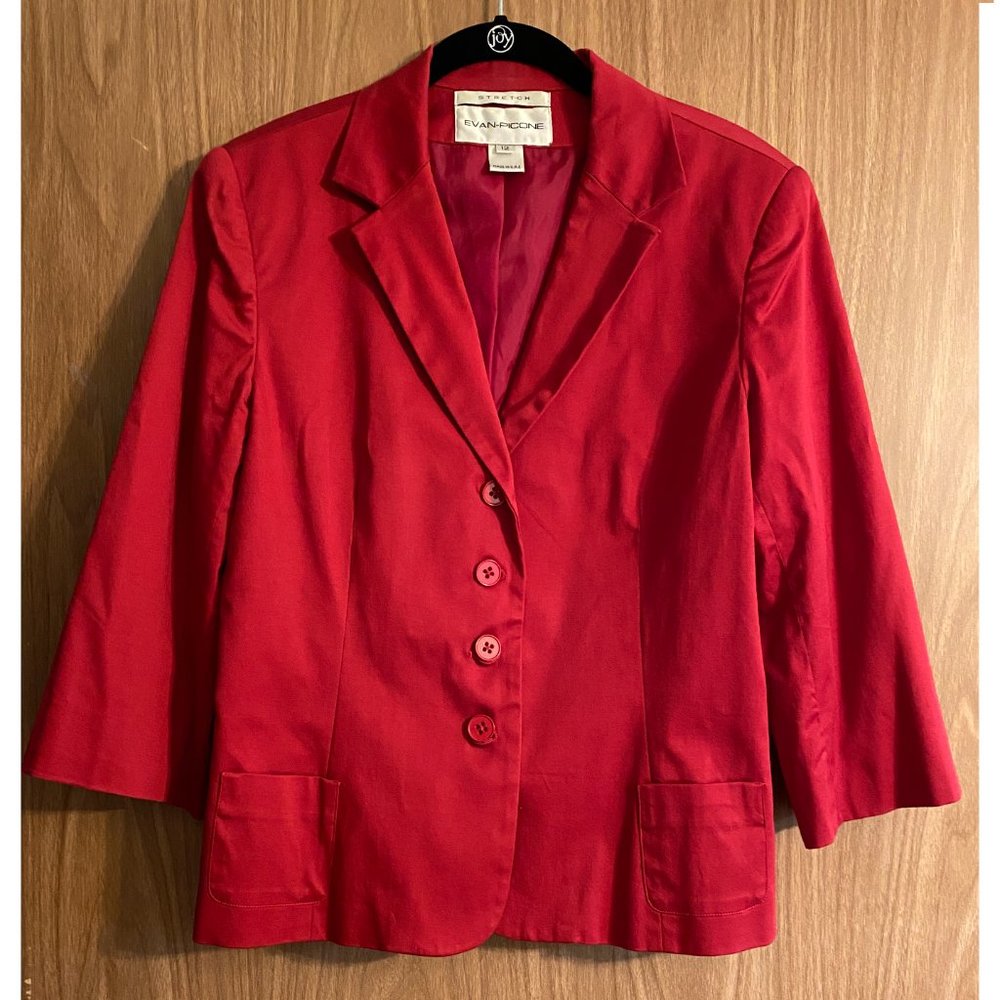 Evan Picone - 3/4 Red Blazer - Size: 12